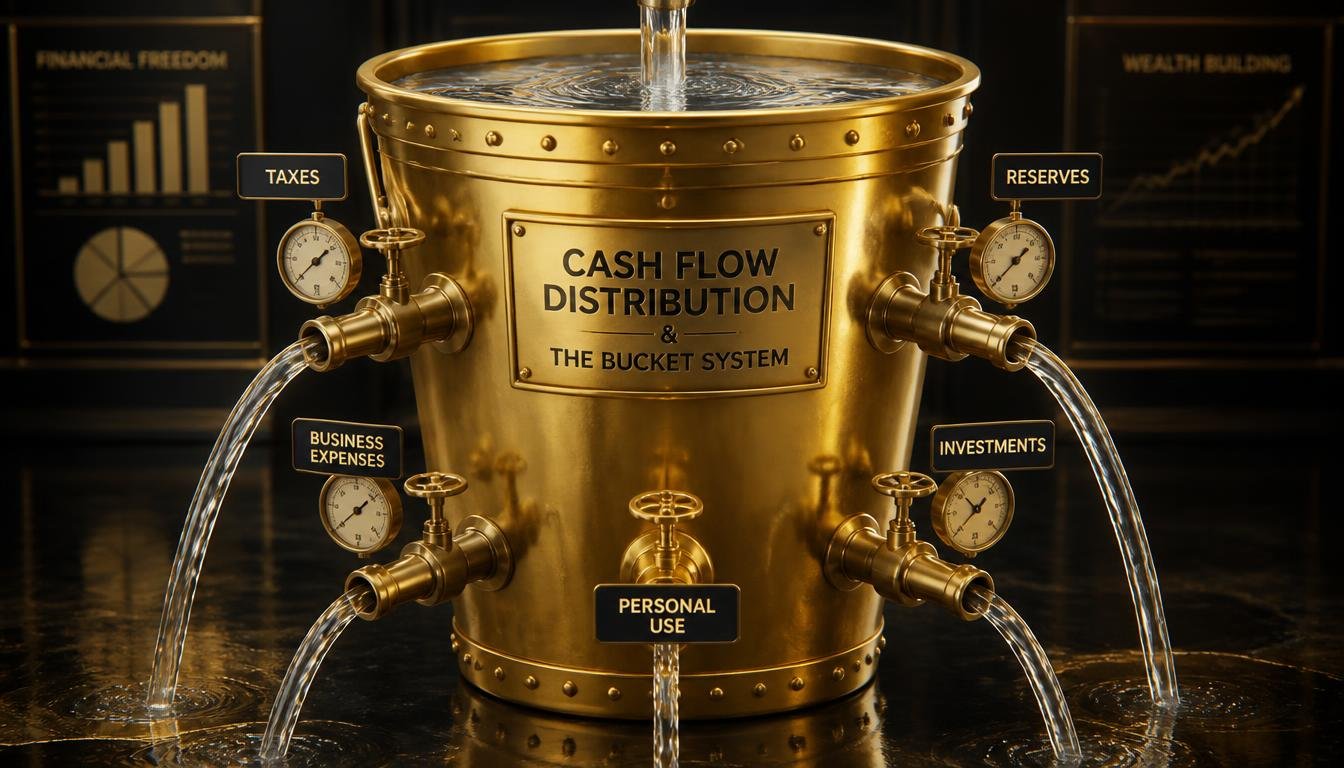 gpt image 2 a cinematic photo of cash flow distribution the bucket system. a stylized reinfo 0