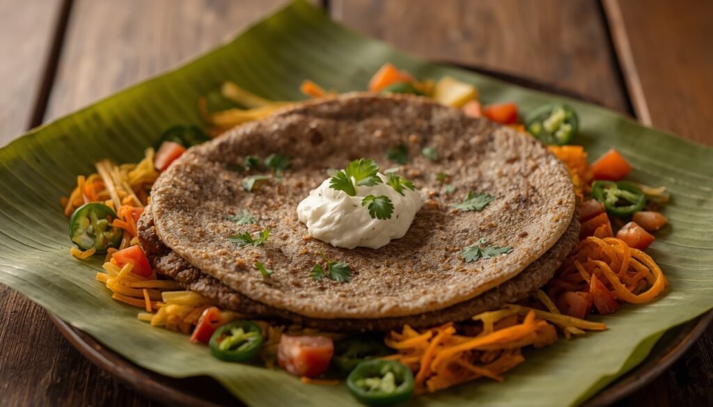 lucid origin a delicately folded ragi vegetable dosa with a crispy golden brown exterior and 0