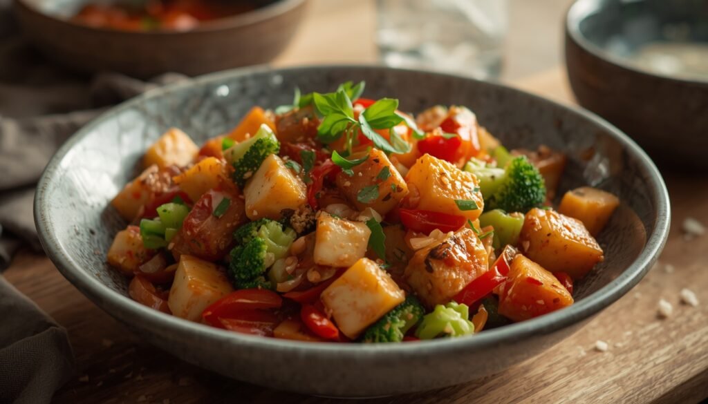 lucid origin a cinematic photo of tofu vegetable stir fry is a highly healthy dish photograph 0