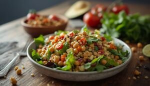 lucid origin a cinematic photo of a vibrant quinoa chickpea power salad freshly prepared and 0